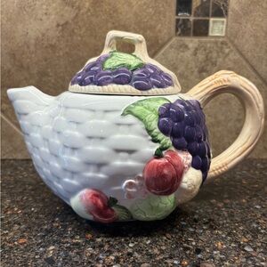Fruit Motif Ceramic Teapot with Purple and Red Details